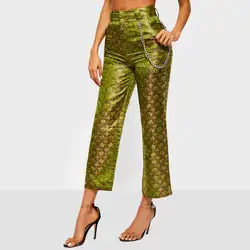 Clocolor Для женщин брюки Повседневное зеленый Винтаж Прохладный хип-хоп брюки с принтом в стиле панк Женская мода Ретро свободные Высокая