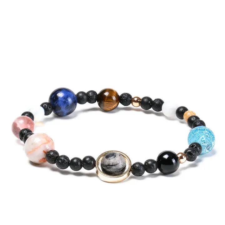 

BRIGHT MOON Fashion Jewelry Prayer Beads Bracelet Boho Solar System Natural Stone Bracelet Quartz Stone Bracelet for Women