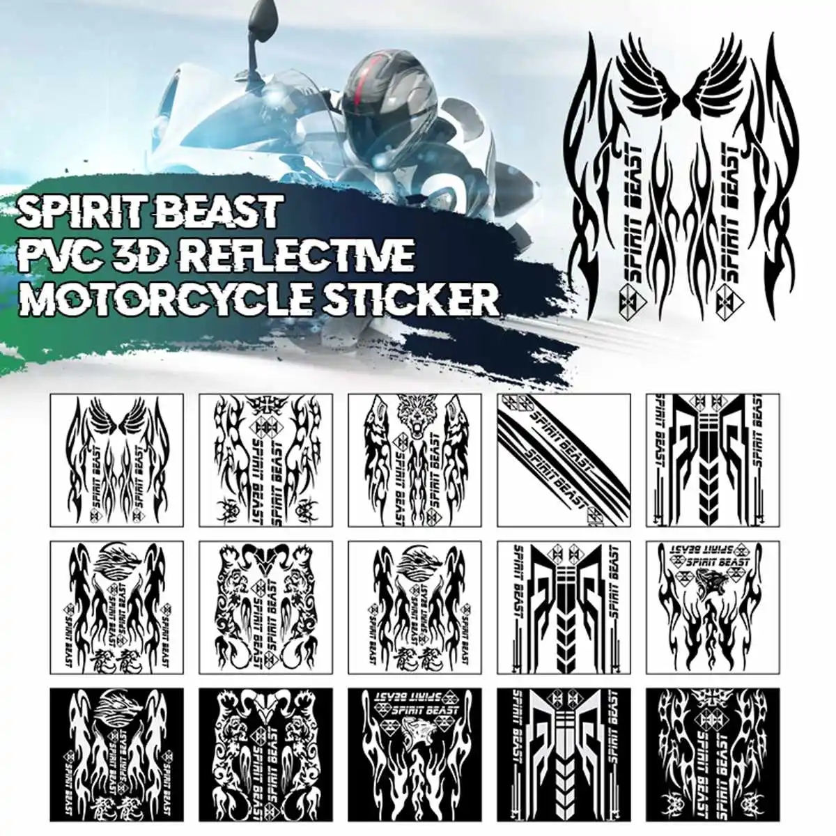 

PVC 3D Reflective Motorcycle Stickers Decals Motor Gas Fuel Tank Protector Decoration Waterproof Universal for Motors