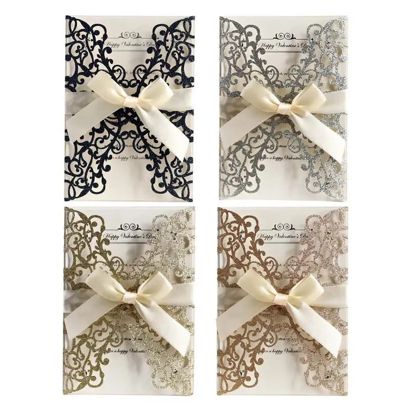 10PCS Bowknot Glitter Invitations Card European Style Laser Cut Wedding Invitations Holiday Greetin - 32990166929