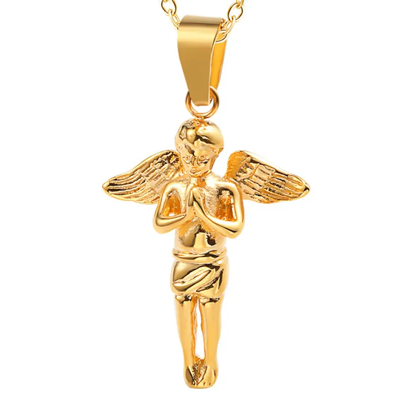 

2019 Stainless Steel Bird Feather Necklace For Mens Women Little Angel Pendant Chain Necklaces Pendant Hip Hop Fashion Jewelry