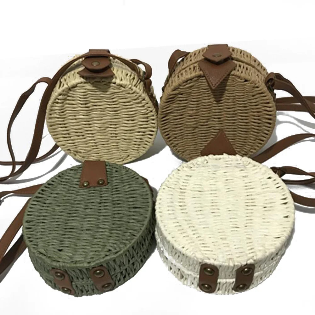 

2019 Hot sale Round Straw Bags Women Summer Rattan Bag Handmade Woven Crossbody Bag Circular Bohemia Handbags Bolsa Mujer