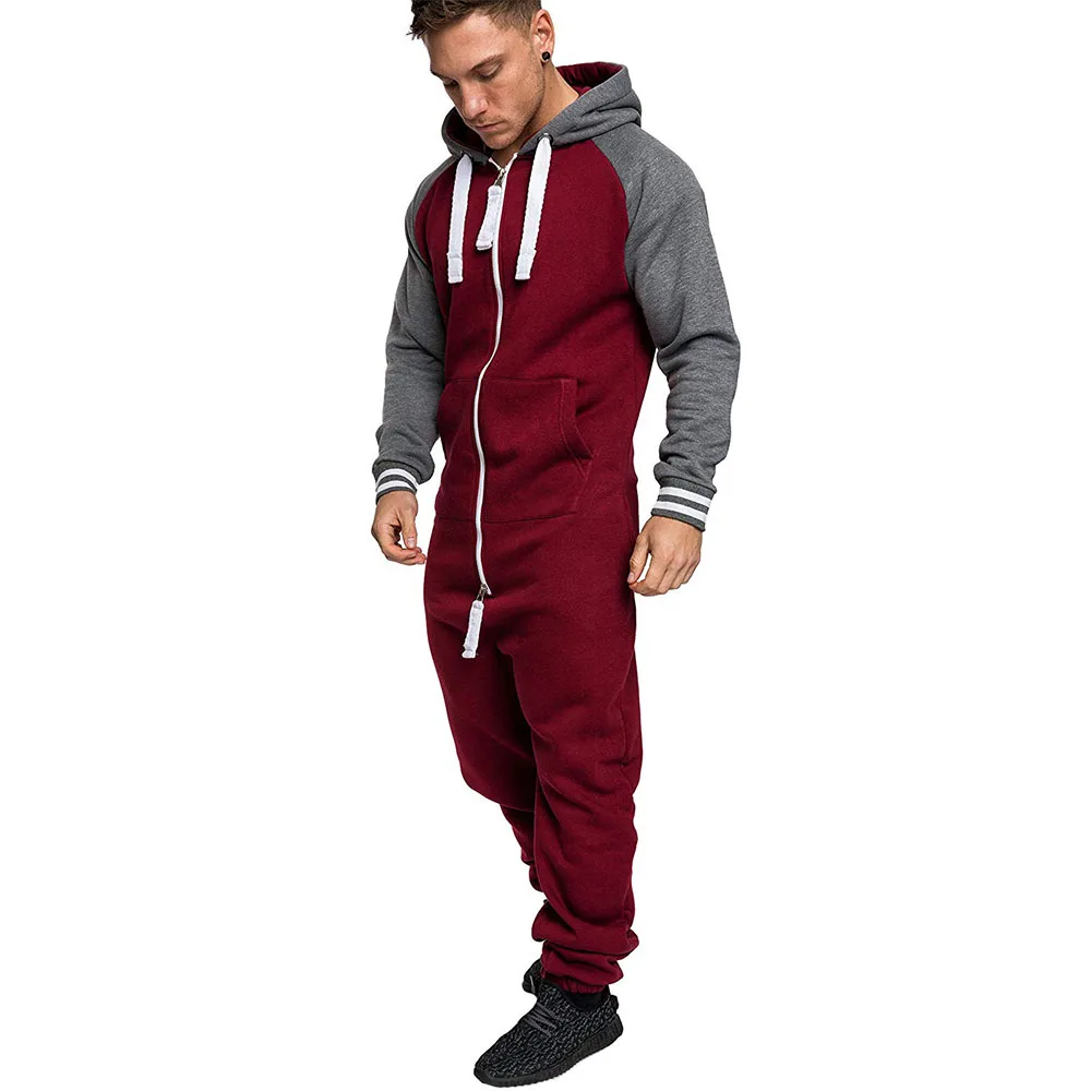 Все в одном для мужчин комбинезон флис Nigtwear Пижама с капюшоном на молнии Onesie сна Lounge взрослых пижамы одна деталь Мужской Комбинезоны