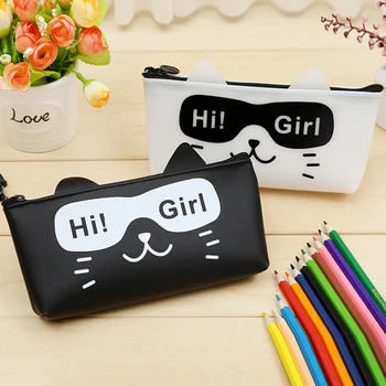 

Cartoon Cat Stereo Ear leather pen case fabric pencil bag etui a crayons cuir pencil pouch stifte tasche pencil case schoo 04814