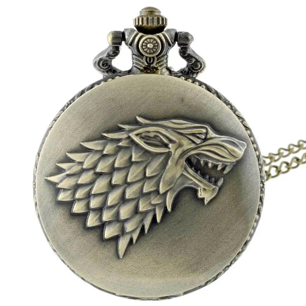 

IBEINA Pocket Watch House Stark Quartz Antique Full Hunter Quartz Engraved Fob Retro Pendant Pocket Watch Chain Gift