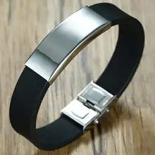 16 мм идентификационный ID браслет мужской браслет персональное имя информация из нержавеющей стали силиконовая лента ювелирные изделия