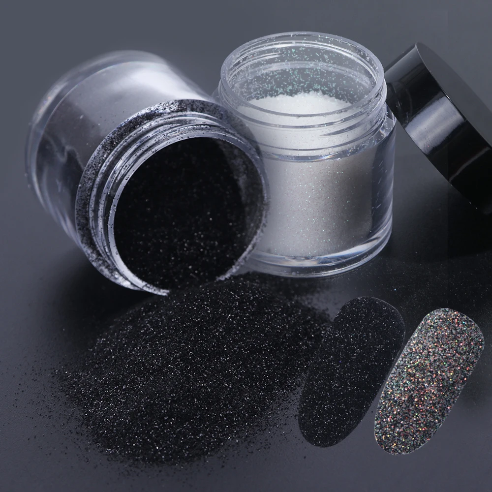 

Full Beauty Holographic Nail Powder Sugar Glitter Dipping Powder Nail Chrome Pigment Gel Polish Sparkly White Black Dust CHMN