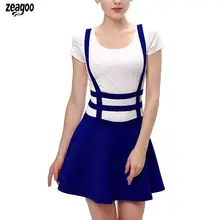 Женская Повседневная однотонная открытая эластичная талия выше колена, мини летняя Высокая юбка на подтяжках