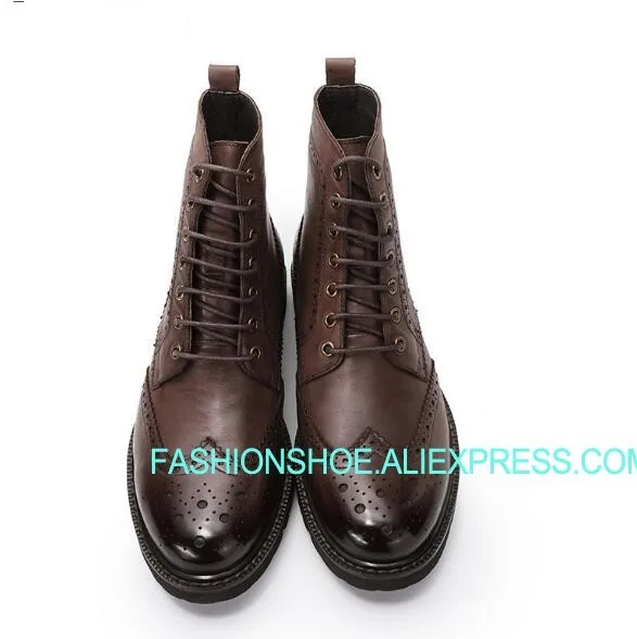 

Martin Boots Vintage Style British Carved Leather Boots Higj top Cow leather Military Boot Brogue Boots for men