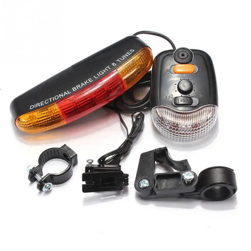 

LED Bicycle Bike Turn Signal Directional Brake Light Lamp 8 Sound Horn Fixed Mount Set Bicycle Rear Light Safety