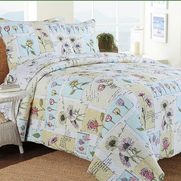 DeMissir USA King Size тюльпаны 100% хлопок стеганое тонкое одеяло комплект из 3 предметов