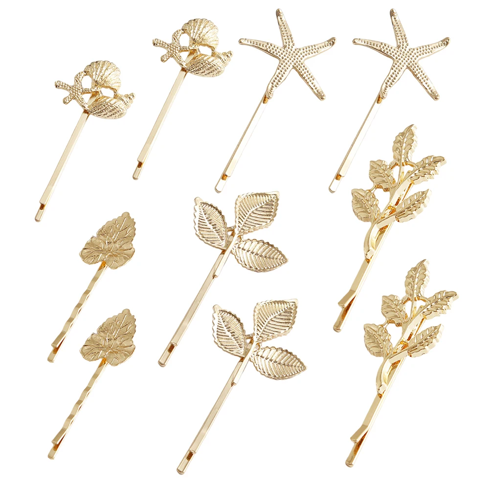 

10pcs Bobby Pins Leaves Metal Spiral Shape Simple Barrettes for Girls Ladies