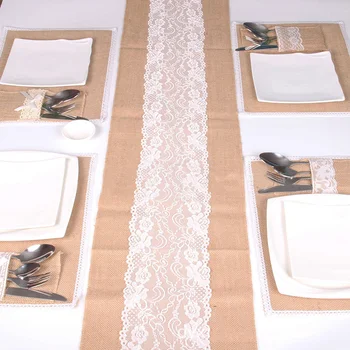 

Party Decoration Vintage 30x275cm Table Flag Natural Jute Rustic Burlap Lace In Middle Wedding Decoration