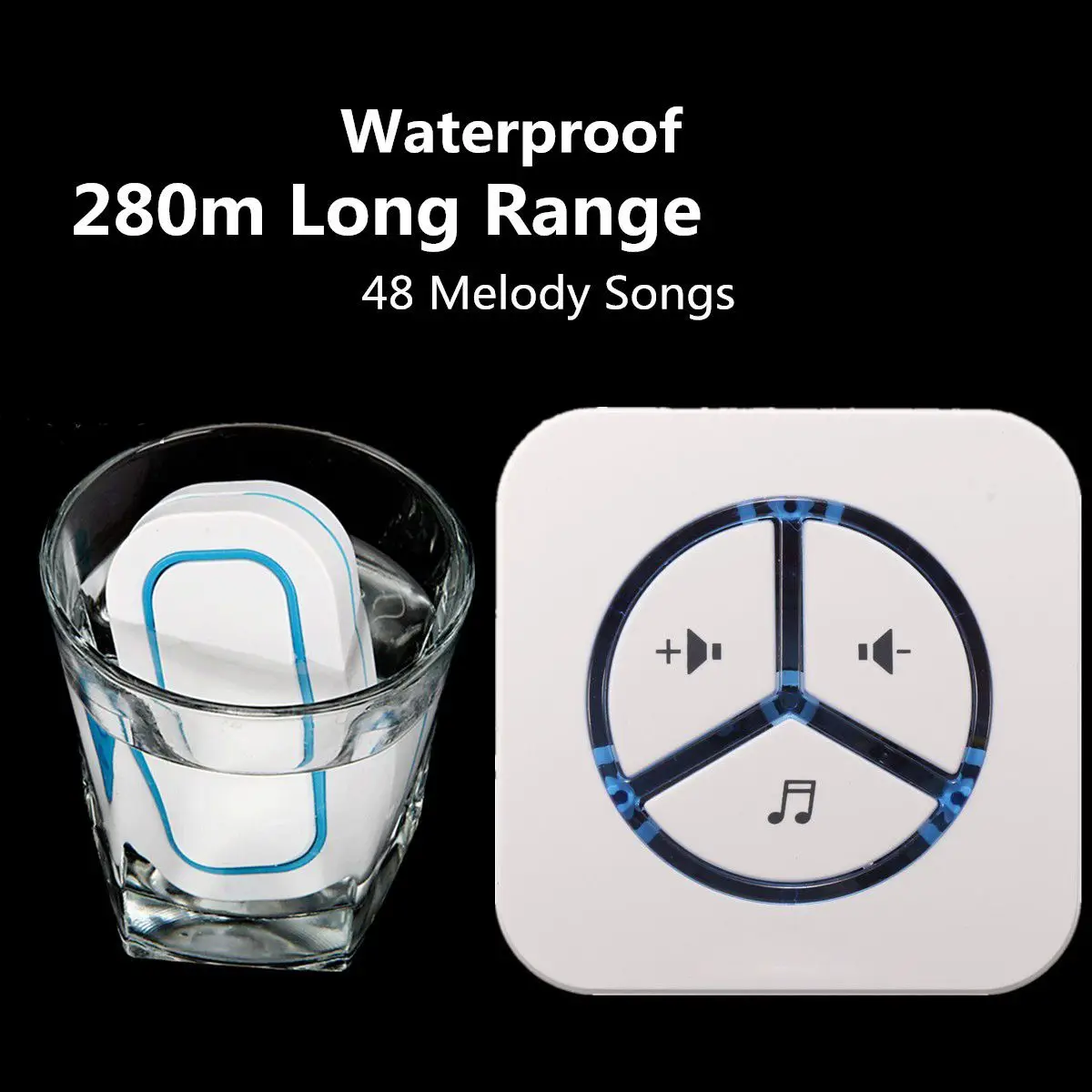 

48 Chimes Waterproof Wireless Doorbell Battery Charged Remote Home Digital Cordless Door Bell Wall Plug-in Door Chime Ring