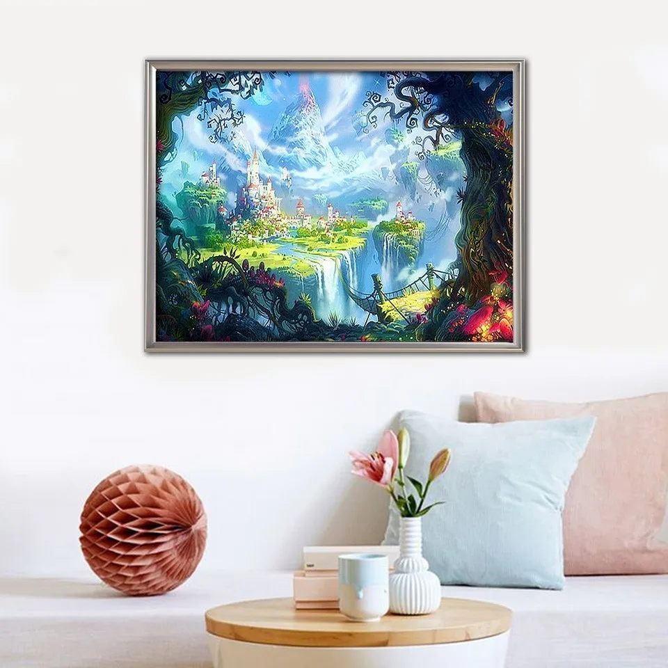 EverShine Cartoon Scenery Diamond Painting Full Square Embroidery Landscape Picture Of Rhinestones Mosaic Gift|Алмазная мозаика| |