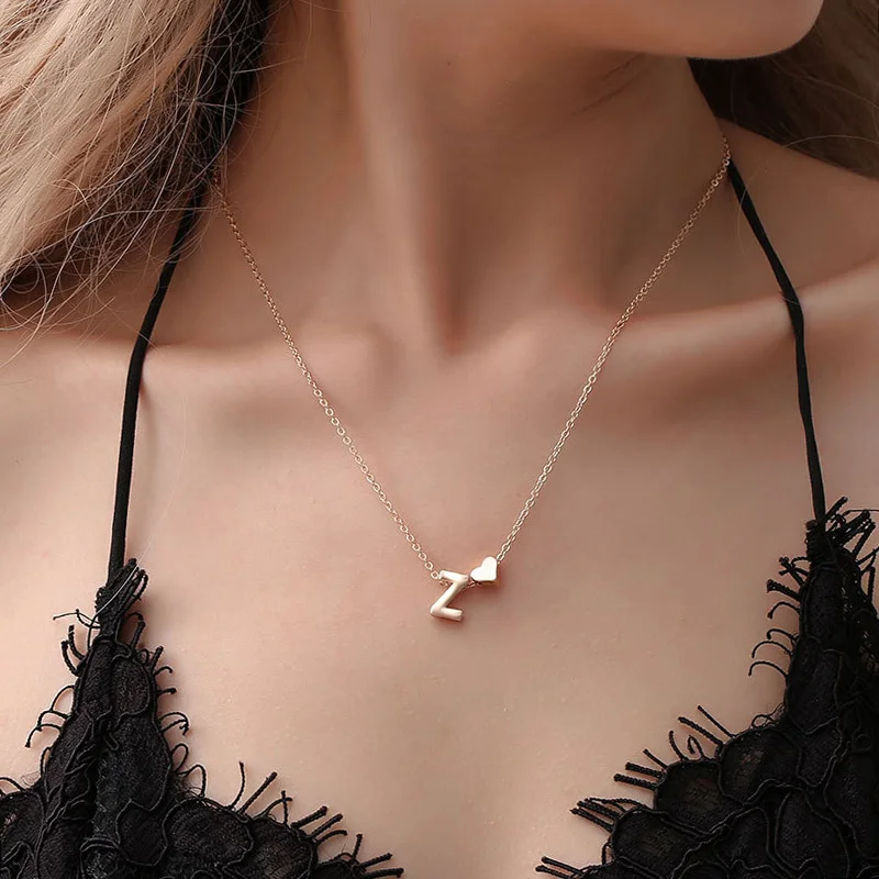 

Fashion Tiny Dainty Heart Necklace for women Personalized Letter Necklace Name Jewelry accessories girlfriend gift choker
