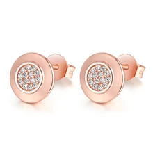 Розовое золото, фирменные серьги-гвоздики с логотипом для женщин, прозрачные CZ камни, модное серебро 925, ювелирные изделия, аксессуары для женщин, серьги