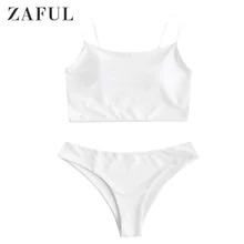 ZAFUL белые однотонные женские сексуальные Однотонные блузки с открытой спиной пуш-ап мягкие пляжные бикини с завязками на шее купальный костюм с низкой талией купальник из двух частей#6