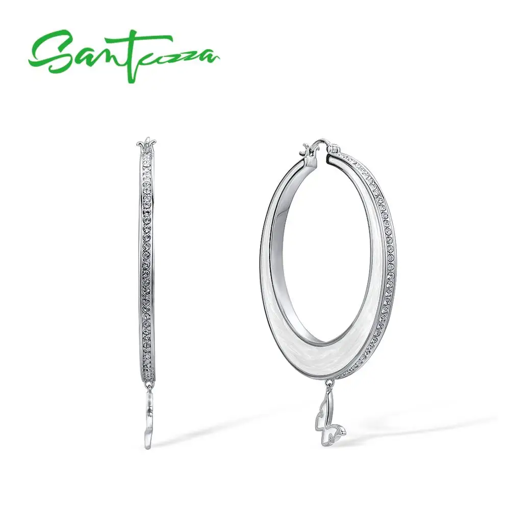 

SANTUZZA Drop Earrings For Women Big Circle With Lovely Butterfly Sparkling Crystals Trendy Fashion Jewelry Handmade Enamel
