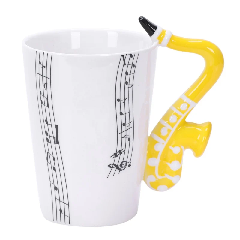 

opening promotion-Saxophone Ceramic Coffee Mugs Porcelain Milk Mug Tea Cups Music Notes Home Office Drinkware