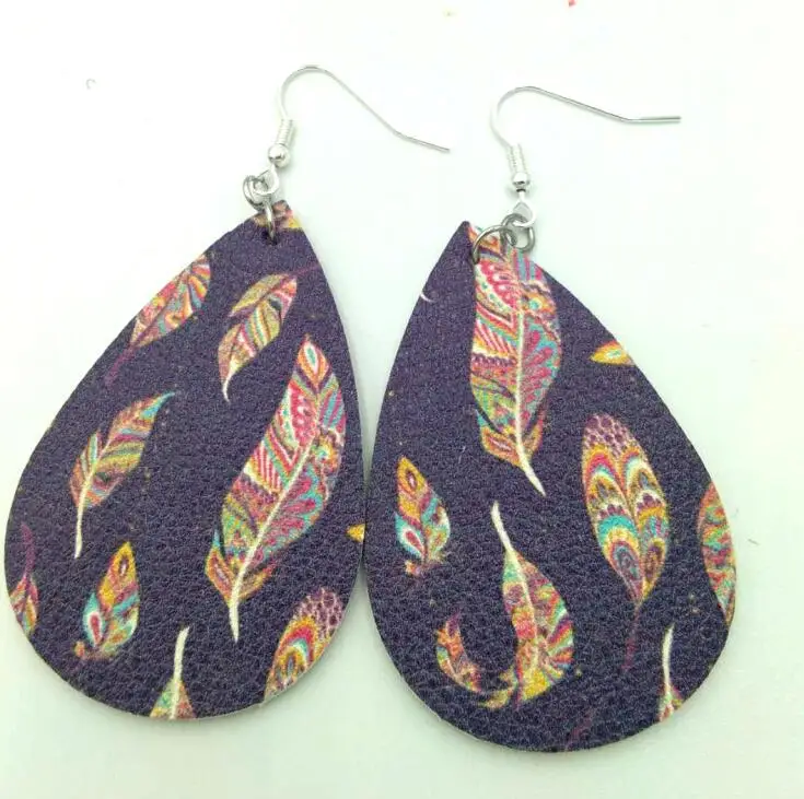 

New ! 2019 New Cutting Leaf Feather Earrings PU Leather Sequins Find Various MultiColors Dangle Earring