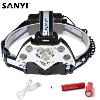 

Ultra Bright Headlamp 5*XML T6+2*XPE LED Headlight 5 Modes Head Lamp USB Rechargeable Forehead Head Torch Use 2*18650 Battery