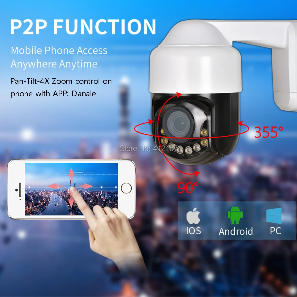 Мини 5 мегапиксельная PTZ скоростная купольная ip камера 1080P POE уличный 4 кратный зум