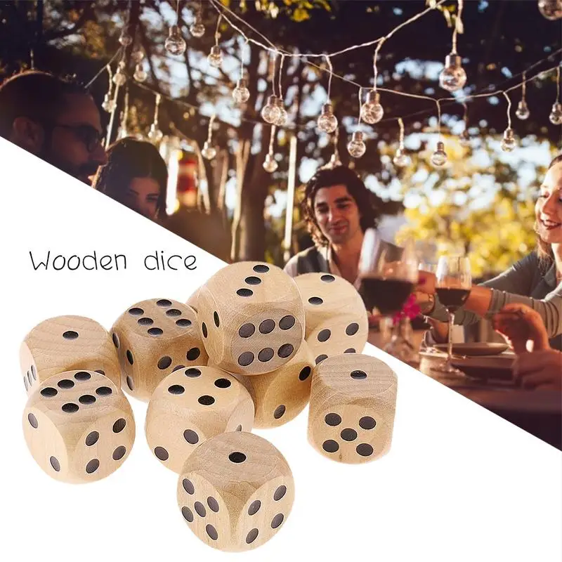 

10PCS Wooden Dice With Rounded Wine Bar Game Dice White Board Dice Of Various Sizes Group Games For Party 6 Sided Kids Toys