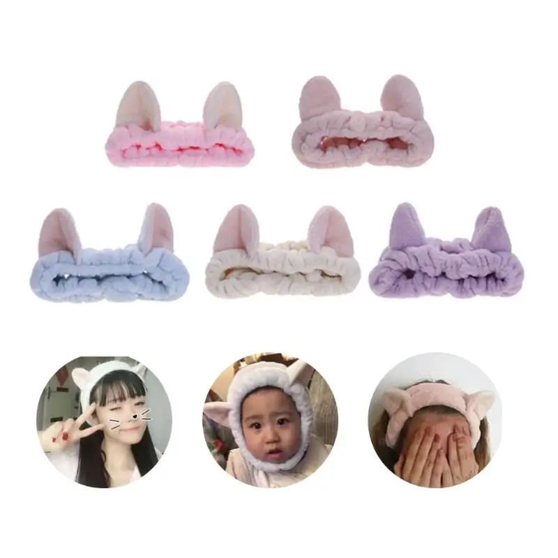 

Cute Elastic Cat Ears Headbands Women Girls Makeup Face Washing Headband Hair Headwrap Hairband Hair Accessory