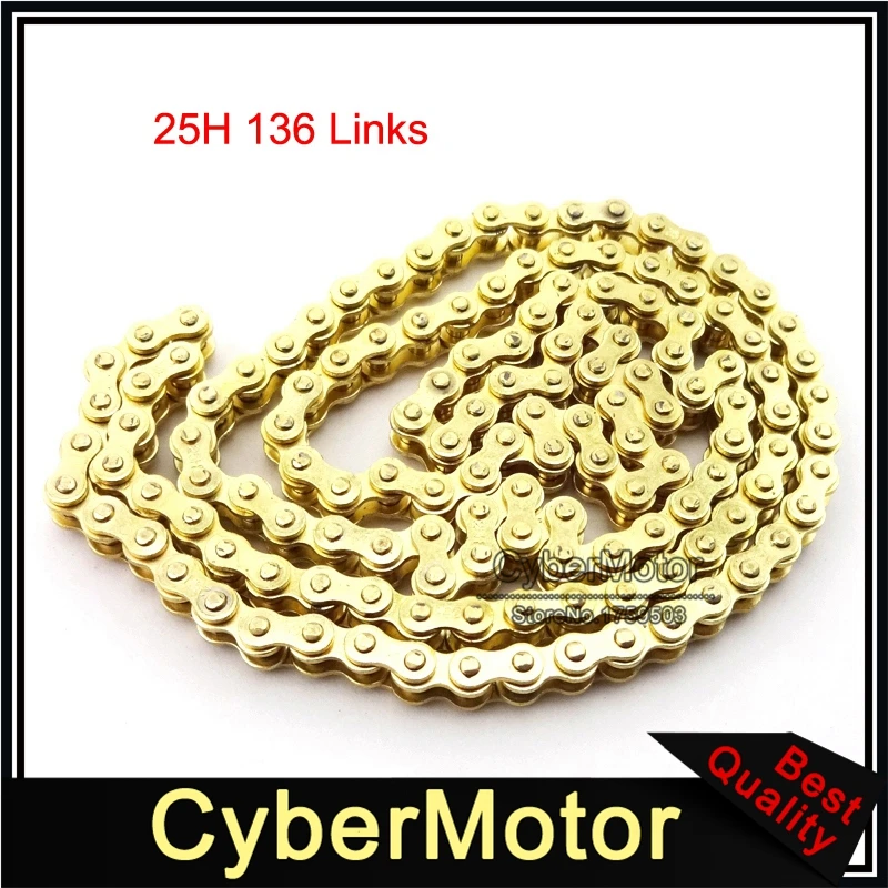 

Gold 25H Sprocket Chain 136 Links For 2 Stroke 47cc 49cc Engine Mini Moto Dirt ATV Quad 4 Wheeler Pocket Bike Go Kart Minimoto