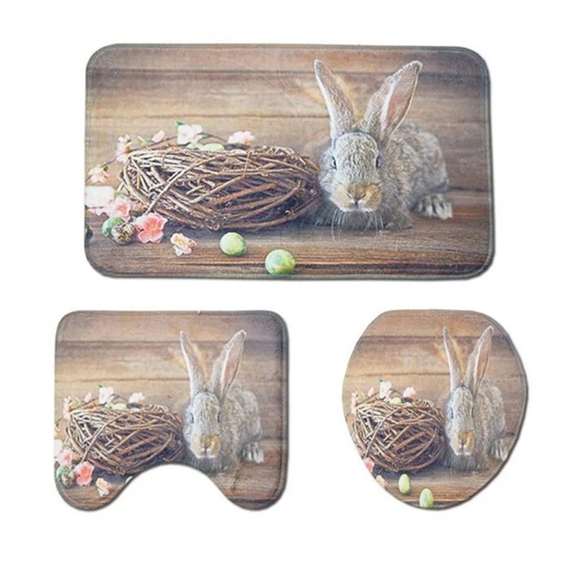 Западный стиль, 3 шт, коврик для ванной комнаты, фланелевый коврик для туалета, набор с рисунком Счастливой Пасхи, нескользящий комбинированный коврик, набор