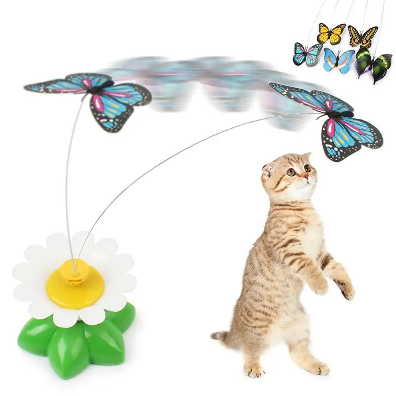 Электрическая вращающаяся игрушка-бабочка для кошек, пластиковая забавная интерактивная обучающая игрушка для кошек, игрушка для скретч для кошек, котят, 8*5,5 см