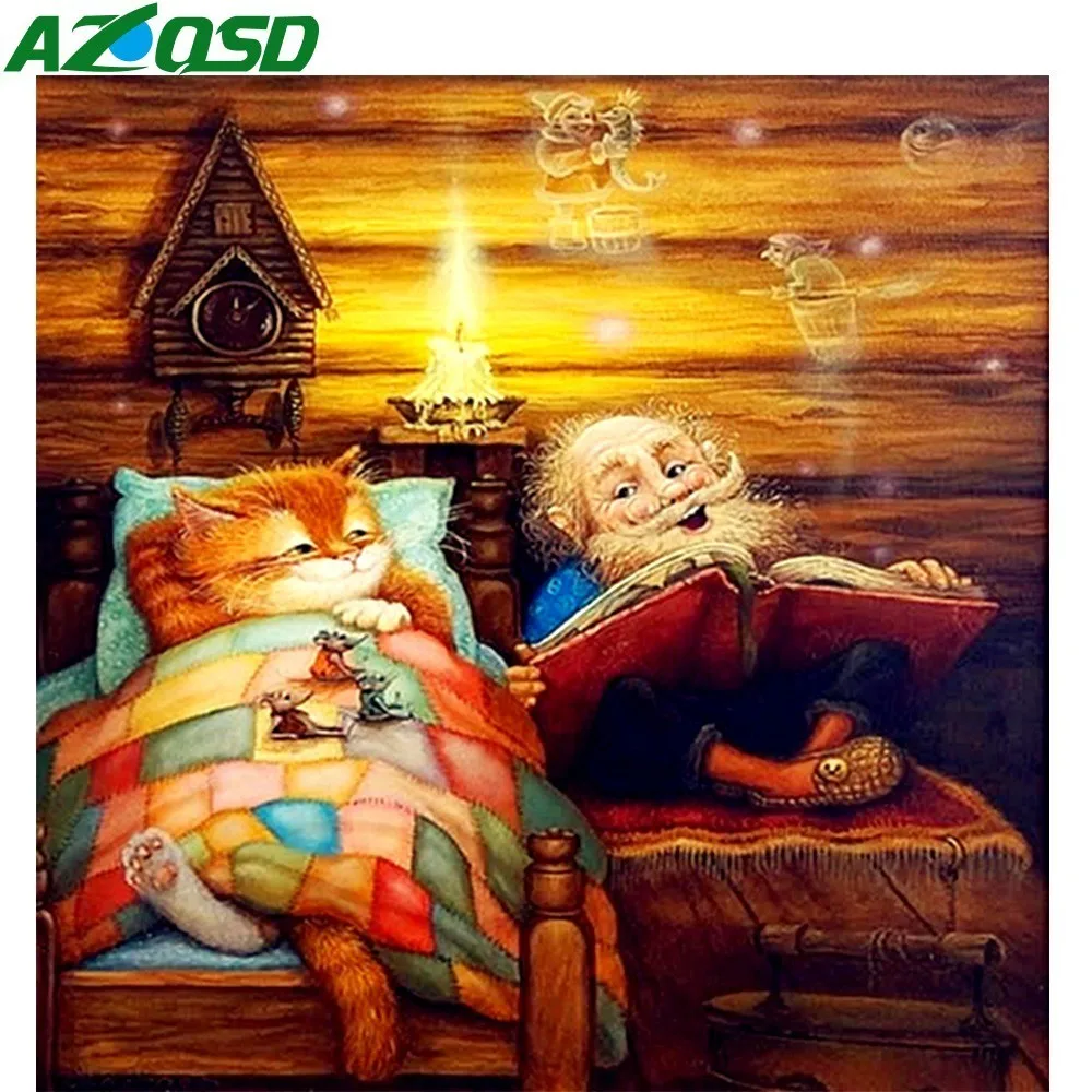 

AZQSD Diamond Painting Elderly Diamond Mosaic Cat 5D Diy Needlework Full Square Drill Home Decor Diamond Embroidery