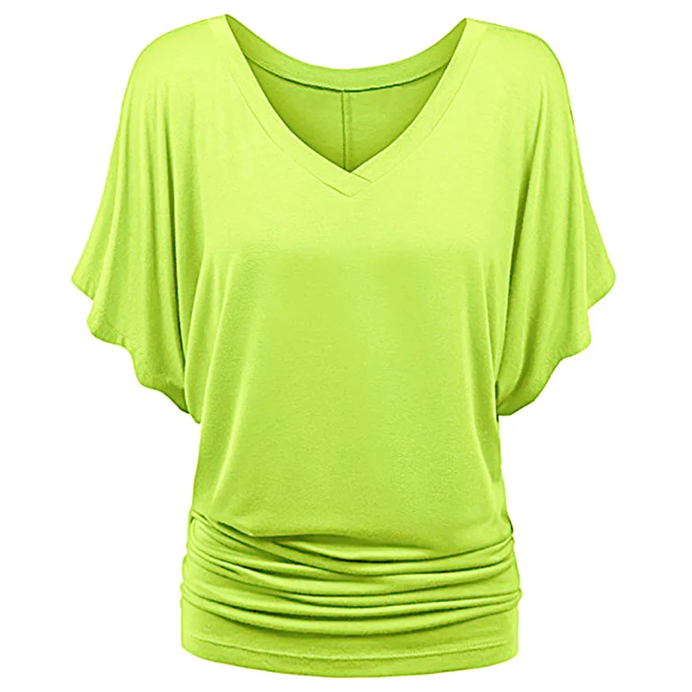 

Rosegal Women Summer Loose T-shirt Ruched V-Neck Batwing Short Sleeves Plus Size Women T shirt 2XL 3XL 4XL 5XL Solid Casual Top