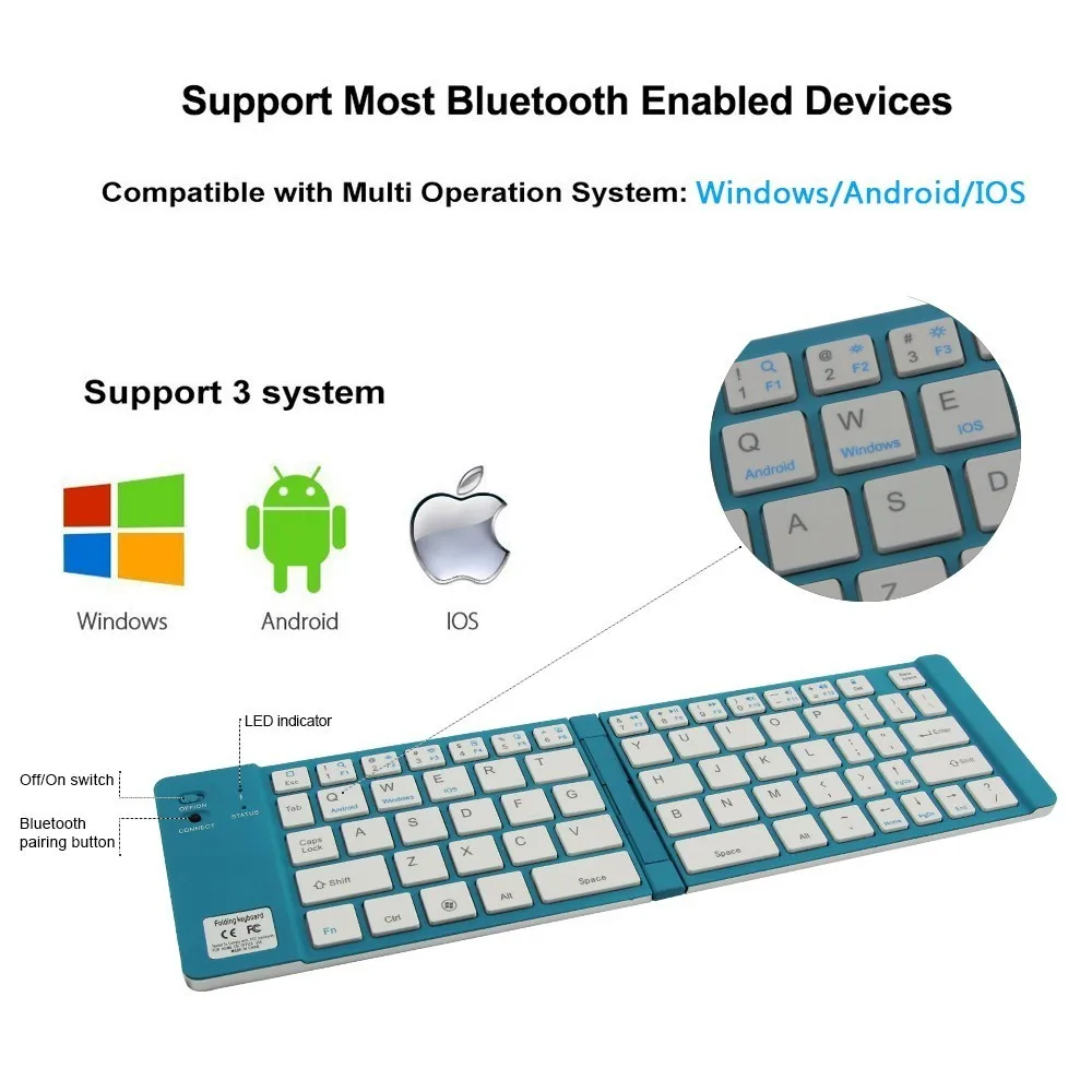 Bluetooth складная клавиатура портативный складной мини перезаряжаемые беспроводной для смартфонов оконные рамы Android IOS Ipad планшеты