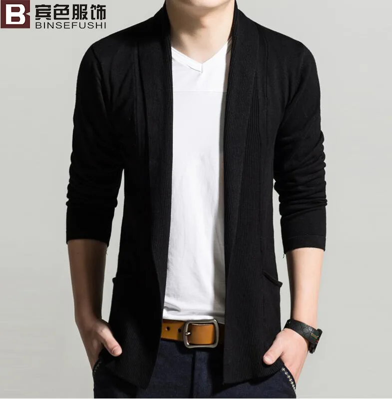 

2019 Autumn And Winter Men's Clothing Sweater Cardigan Male Long Section of Korean-Style Slim Youth Students Solid Color Sweater