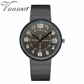 

Vansvar Brand Men Black Stainless Steel Watch Male Quartz Sport Watch Luxury Men Casual Wristwatches Clock Relogio Masculino