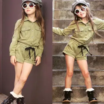 

Pudcoco Army Green Cotton Rompers for Baby Girls Pocket Shirt Romper Jumpsuit Playsuit Outfits