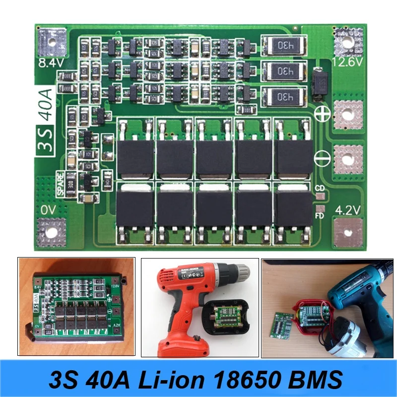 3S 40A для отвертки 12V li-ion 18650 Bms Pcm Защитная плата для батареи Bms Pcm с балансом Liion батарейный блок модуль