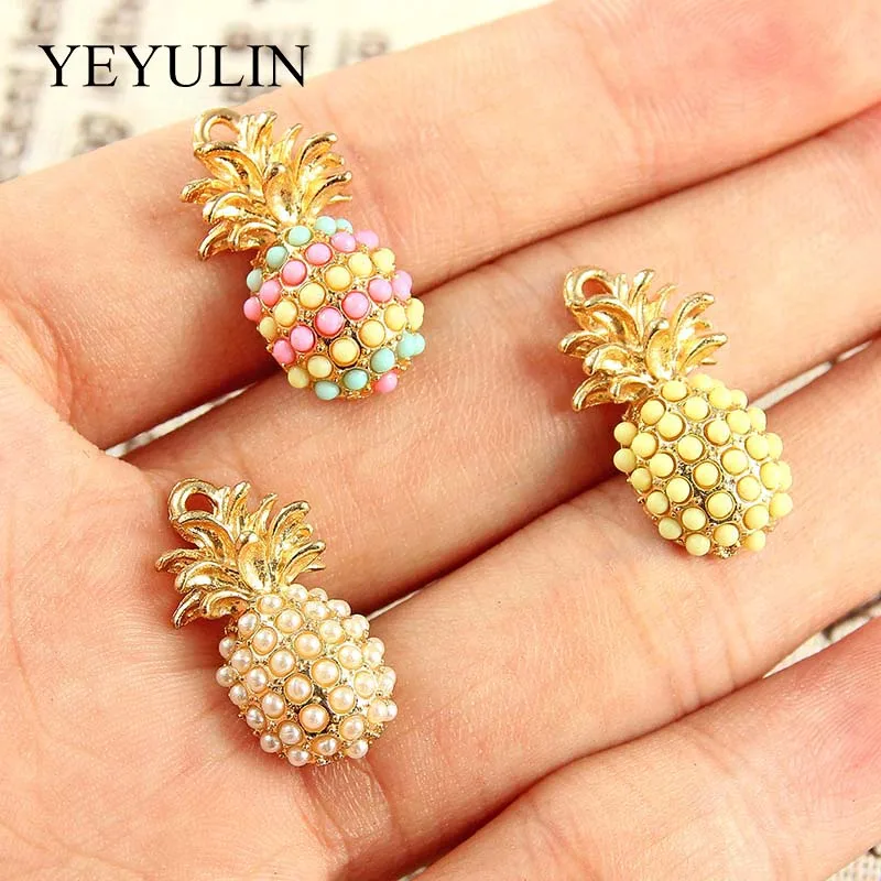 

10 Pcs Golden Frame Colorful Acrylic Pineapple Charm Pendant For Making Dangle Necklace Bracelets Fashion Jewelry Findings
