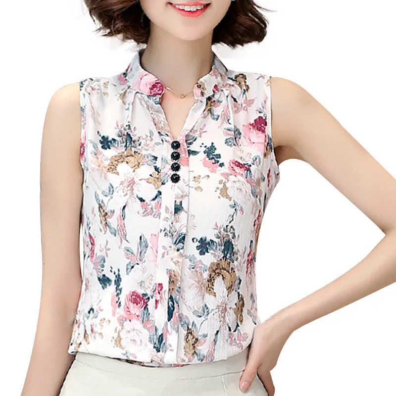 

Women's Fashion Hot Top Summer Blouse V Neck Sleeveless Butterfly Print Casual Chiffon Linen Lady Blusas Shirts Tops