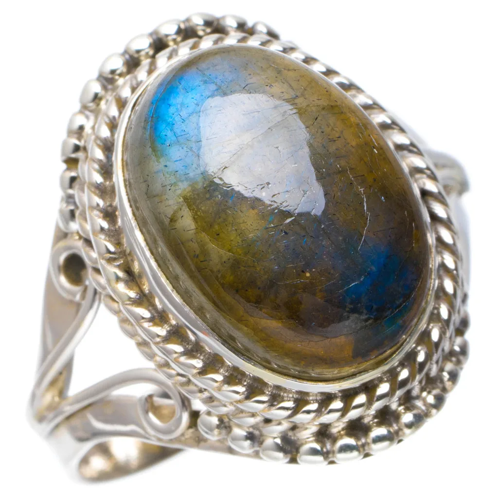 

Natural Blue Fire Labradorite Handmade Unique 925 Sterling Silver Ring 7.75 A1139