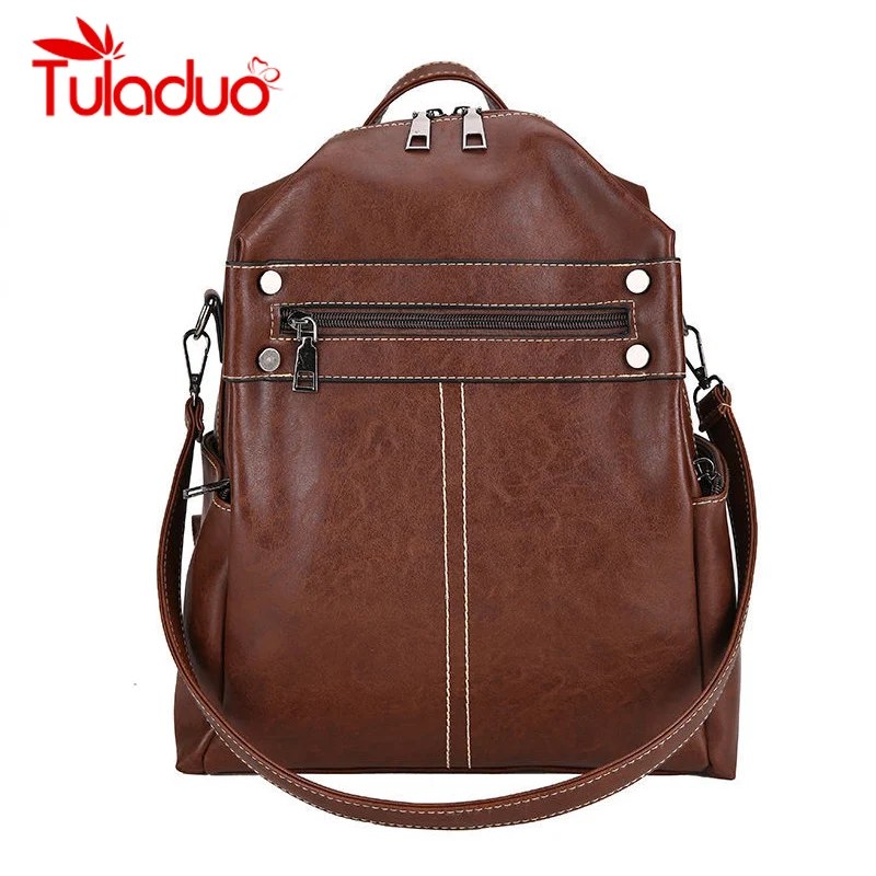 

Vintage Backpack Female Brand Leather Women's backpack Large Capacity School Bag for Girl Leisure Shoulder Bag for Women mochila