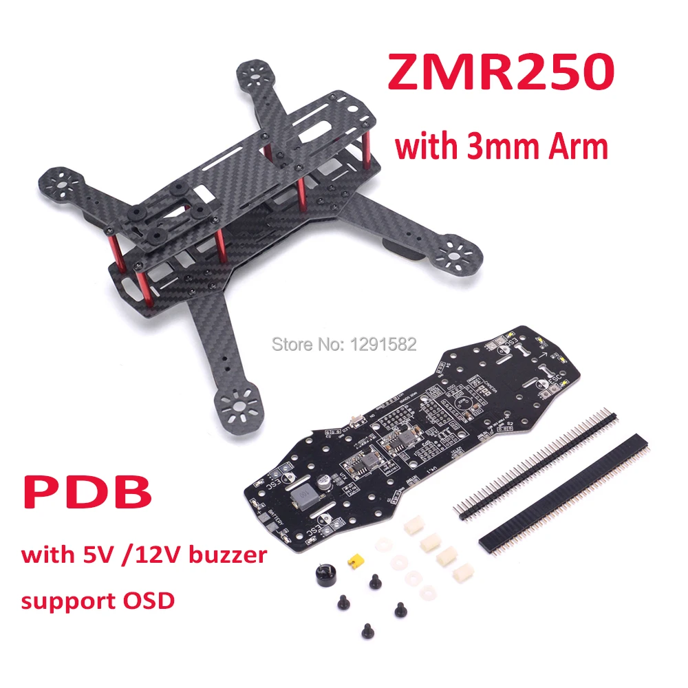 

Mini QAV250 ZMR250 250 Carbon Fiber Quadcopter w/ 3mm Arm & Power Distribution Board PDB Board 5V/12V BEC Buzzer LED Support OSD