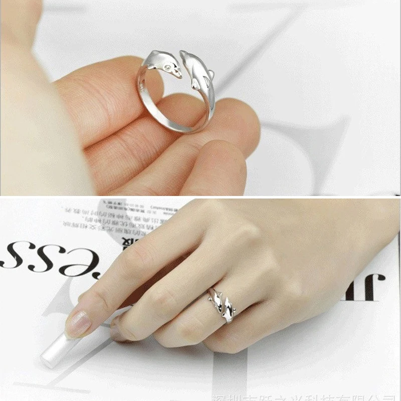 925 пробы Серебряное модное ювелирное изделие двойное кольцо с дельфинами размер для девочек подарок для детей Прямая поставка JN0314