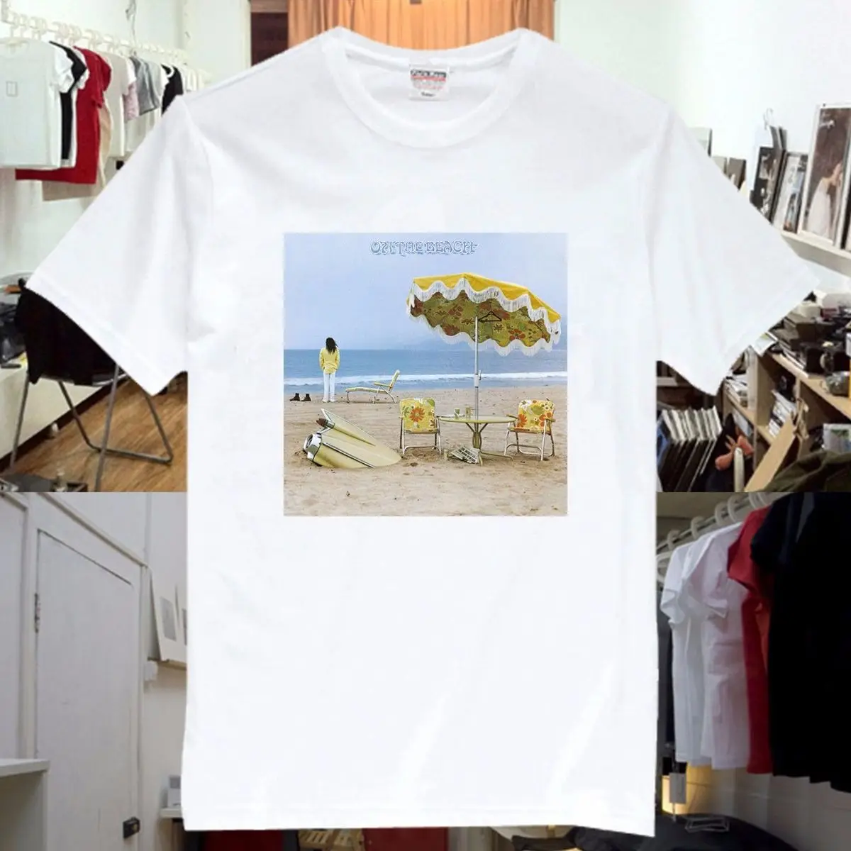 

Neil Young on The Beach Rock Music Band CD T Shirt Unisex New Casual Plus Size T-Shirts Hip Hop Style Tops Tee S-3Xl