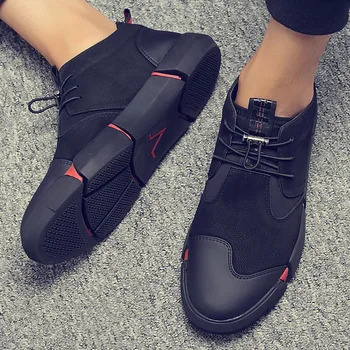 

UPUPER All Black Leather Men's Casual Shoes Flat Lace Up Fashion Men Sneakers Breathable Outdoor Winter Shoes Men