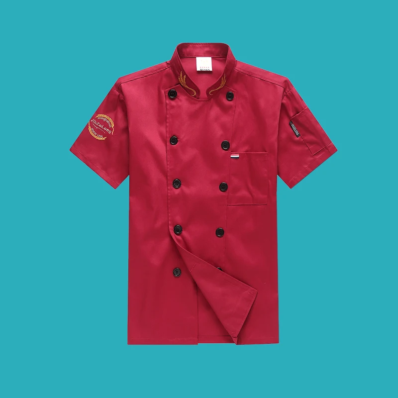 Униформа шеф повара летний Ресторан кухонная форма белый вышивка куртка для мужчин китайский еда рубашки мальчиков белая рубашк