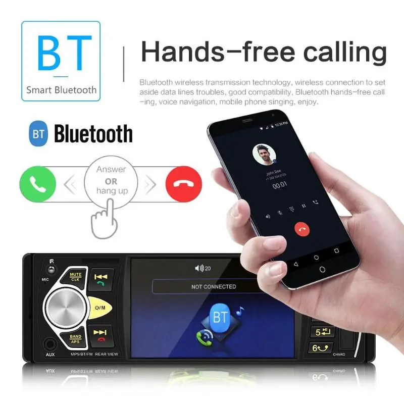 

VODOOL 4.1in ISO Universal Plug Bluetooth Car Stereo MP5 Player Head Unit FM Radio USB/AUX with high definition Camera