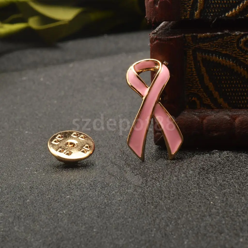 

Pink Breast Cancer Awareness Charity Ribbon Women Jewelry Gold Brooch Pins